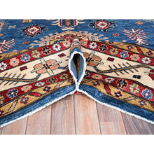 Load image into Gallery viewer, 10&#39;x13&#39;8&quot; Dodger Blue With All White, Hand Knotted, Afghan Super Kazak With Tribal Medallions Design, Natural Dyes, Soft Wool, Oriental Rug FWR519318