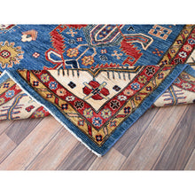 Load image into Gallery viewer, 10&#39;x13&#39;8&quot; Dodger Blue With All White, Hand Knotted, Afghan Super Kazak With Tribal Medallions Design, Natural Dyes, Soft Wool, Oriental Rug FWR519318