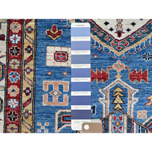 Load image into Gallery viewer, 10&#39;x13&#39;8&quot; Dodger Blue With All White, Hand Knotted, Afghan Super Kazak With Tribal Medallions Design, Natural Dyes, Soft Wool, Oriental Rug FWR519318
