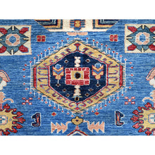Load image into Gallery viewer, 10&#39;x13&#39;8&quot; Dodger Blue With All White, Hand Knotted, Afghan Super Kazak With Tribal Medallions Design, Natural Dyes, Soft Wool, Oriental Rug FWR519318