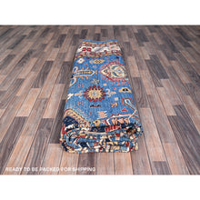 Load image into Gallery viewer, 10&#39;x13&#39;8&quot; Dodger Blue With All White, Hand Knotted, Afghan Super Kazak With Tribal Medallions Design, Natural Dyes, Soft Wool, Oriental Rug FWR519318