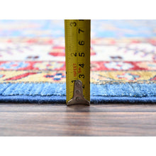 Load image into Gallery viewer, 10&#39;x13&#39;8&quot; Dodger Blue With All White, Hand Knotted, Afghan Super Kazak With Tribal Medallions Design, Natural Dyes, Soft Wool, Oriental Rug FWR519318