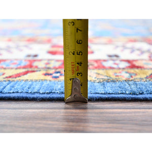 10'x13'8" Dodger Blue With All White, Hand Knotted, Afghan Super Kazak With Tribal Medallions Design, Natural Dyes, Soft Wool, Oriental Rug FWR519318