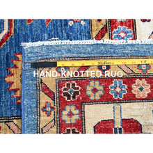 Load image into Gallery viewer, 10&#39;x13&#39;8&quot; Dodger Blue With All White, Hand Knotted, Afghan Super Kazak With Tribal Medallions Design, Natural Dyes, Soft Wool, Oriental Rug FWR519318
