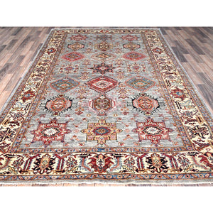 6'1"x9'6" Metallic Gray, All Over Design, Vegetable Dyes, Soft Wool, Densely Woven, Afghan Hand Knotted Super Kazak Oriental Rug FWR519348