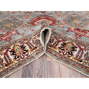 6'1"x9'6" Metallic Gray, All Over Design, Vegetable Dyes, Soft Wool, Densely Woven, Afghan Hand Knotted Super Kazak Oriental Rug FWR519348