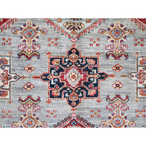 6'1"x9'6" Metallic Gray, All Over Design, Vegetable Dyes, Soft Wool, Densely Woven, Afghan Hand Knotted Super Kazak Oriental Rug FWR519348