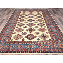 Load image into Gallery viewer, 6&#39;x9&#39;3&quot; Heron White, Natural Dyes, Densely Woven Organic Wool, Hand Knotted Afghan Super Kazak Geometric Elements Oriental Rug FWR519354
