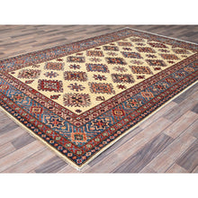 Load image into Gallery viewer, 6&#39;x9&#39;3&quot; Heron White, Natural Dyes, Densely Woven Organic Wool, Hand Knotted Afghan Super Kazak Geometric Elements Oriental Rug FWR519354