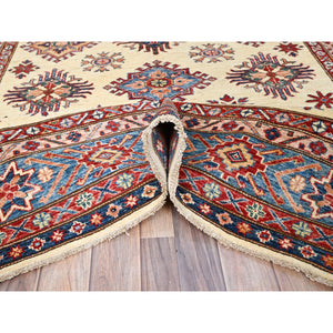 6'x9'3" Heron White, Natural Dyes, Densely Woven Organic Wool, Hand Knotted Afghan Super Kazak Geometric Elements Oriental Rug FWR519354