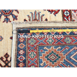6'x9'3" Heron White, Natural Dyes, Densely Woven Organic Wool, Hand Knotted Afghan Super Kazak Geometric Elements Oriental Rug FWR519354