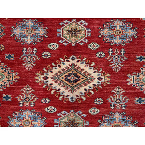 6'x8'8" Fire Brick Red, Afghan Tribal Super Kazak With All Over Medallions, Natural Dyes, Soft And Velvety Pure Wool, Hand Knotted, Oriental Rug FWR519360