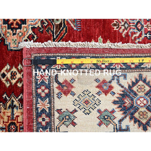 6'x8'8" Fire Brick Red, Afghan Tribal Super Kazak With All Over Medallions, Natural Dyes, Soft And Velvety Pure Wool, Hand Knotted, Oriental Rug FWR519360
