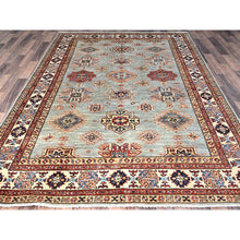 Load image into Gallery viewer, 6&#39;x9&#39; Belgian Block Gray, Afghan Hand Knotted Super Kazak With Tribal Medallions, Vegetable Dyes Denser Weave, Soft Wool Oriental Rug FWR519378