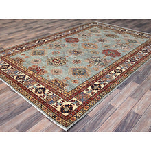 Load image into Gallery viewer, 6&#39;x9&#39; Belgian Block Gray, Afghan Hand Knotted Super Kazak With Tribal Medallions, Vegetable Dyes Denser Weave, Soft Wool Oriental Rug FWR519378