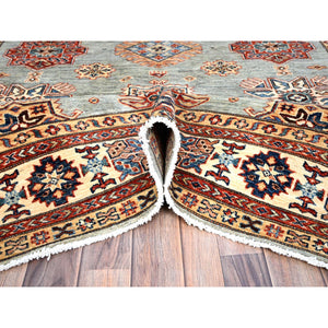 6'x9' Belgian Block Gray, Afghan Hand Knotted Super Kazak With Tribal Medallions, Vegetable Dyes Denser Weave, Soft Wool Oriental Rug FWR519378