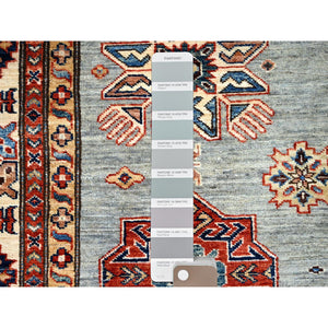 6'x9' Belgian Block Gray, Afghan Hand Knotted Super Kazak With Tribal Medallions, Vegetable Dyes Denser Weave, Soft Wool Oriental Rug FWR519378
