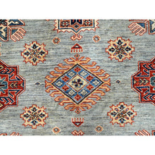 Load image into Gallery viewer, 6&#39;x9&#39; Belgian Block Gray, Afghan Hand Knotted Super Kazak With Tribal Medallions, Vegetable Dyes Denser Weave, Soft Wool Oriental Rug FWR519378