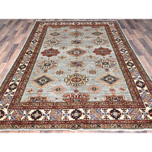 Load image into Gallery viewer, 6&#39;x8&#39;9&quot; Parma Gray, Cloud White Border, Denser Weave, Hand Knotted Natural Dyes Afghan Super Kazak, All Over Geometric Motifs All Wool Oriental Rug FWR519390