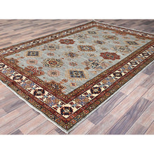 Load image into Gallery viewer, 6&#39;x8&#39;9&quot; Parma Gray, Cloud White Border, Denser Weave, Hand Knotted Natural Dyes Afghan Super Kazak, All Over Geometric Motifs All Wool Oriental Rug FWR519390