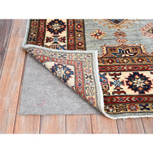 Load image into Gallery viewer, 6&#39;x8&#39;9&quot; Parma Gray, Cloud White Border, Denser Weave, Hand Knotted Natural Dyes Afghan Super Kazak, All Over Geometric Motifs All Wool Oriental Rug FWR519390
