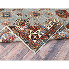 Load image into Gallery viewer, 6&#39;x8&#39;9&quot; Parma Gray, Cloud White Border, Denser Weave, Hand Knotted Natural Dyes Afghan Super Kazak, All Over Geometric Motifs All Wool Oriental Rug FWR519390