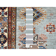 Load image into Gallery viewer, 6&#39;x8&#39;9&quot; Parma Gray, Cloud White Border, Denser Weave, Hand Knotted Natural Dyes Afghan Super Kazak, All Over Geometric Motifs All Wool Oriental Rug FWR519390
