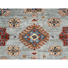 Load image into Gallery viewer, 6&#39;x8&#39;9&quot; Parma Gray, Cloud White Border, Denser Weave, Hand Knotted Natural Dyes Afghan Super Kazak, All Over Geometric Motifs All Wool Oriental Rug FWR519390