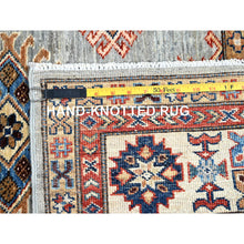 Load image into Gallery viewer, 6&#39;x8&#39;9&quot; Parma Gray, Cloud White Border, Denser Weave, Hand Knotted Natural Dyes Afghan Super Kazak, All Over Geometric Motifs All Wool Oriental Rug FWR519390