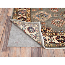 Load image into Gallery viewer, 4&#39;10&quot;x6&#39;6&quot; Chinchilla Gray and Nacre White, Shiny Wool, Vegetable Dyes, Afghan Super Kazak with All Over Medallions, Hand Knotted, Denser Weave Oriental Rug FWR519420
