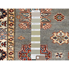 Load image into Gallery viewer, 4&#39;10&quot;x6&#39;6&quot; Chinchilla Gray and Nacre White, Shiny Wool, Vegetable Dyes, Afghan Super Kazak with All Over Medallions, Hand Knotted, Denser Weave Oriental Rug FWR519420