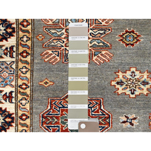 4'10"x6'6" Chinchilla Gray and Nacre White, Shiny Wool, Vegetable Dyes, Afghan Super Kazak with All Over Medallions, Hand Knotted, Denser Weave Oriental Rug FWR519420