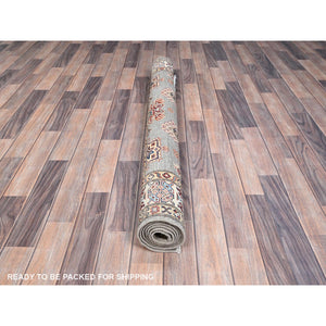 4'10"x6'6" Chinchilla Gray and Nacre White, Shiny Wool, Vegetable Dyes, Afghan Super Kazak with All Over Medallions, Hand Knotted, Denser Weave Oriental Rug FWR519420