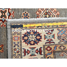Load image into Gallery viewer, 4&#39;10&quot;x6&#39;6&quot; Chinchilla Gray and Nacre White, Shiny Wool, Vegetable Dyes, Afghan Super Kazak with All Over Medallions, Hand Knotted, Denser Weave Oriental Rug FWR519420