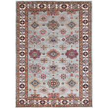 Load image into Gallery viewer, 5&#39;x7&#39;1&quot; Stardew Gray, Hand Knotted, Denser Weave Afghan Super Kazak Vibrant Wool, Natural Dyes, All Over Pattern, Oriental Rug FWR519432