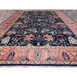 12'x17'6" Dallas Cowboys Blue With Indian Red, Aryana Bidjar Garus Design, Vegetable Dyes, Pure Wool, Hand Knotted, Oversized Oriental Rug FWR519438