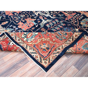 12'x17'6" Dallas Cowboys Blue With Indian Red, Aryana Bidjar Garus Design, Vegetable Dyes, Pure Wool, Hand Knotted, Oversized Oriental Rug FWR519438