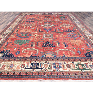 10'1"x14' Summer Fig Red, Densely Woven, Heriz All Over Design, Vegetable Dyes, Hand Knotted, Organic Wool, Oriental Rug FWR519456