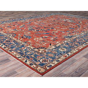 9'x12' Jasper Red, Soft And Shiny Wool, Hand Knotted All Over Heriz Design, Densely Woven, Aryana Oriental Rug FWR519468
