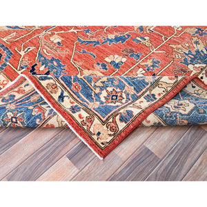 9'x12' Jasper Red, Soft And Shiny Wool, Hand Knotted All Over Heriz Design, Densely Woven, Aryana Oriental Rug FWR519468
