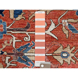 9'x12' Jasper Red, Soft And Shiny Wool, Hand Knotted All Over Heriz Design, Densely Woven, Aryana Oriental Rug FWR519468