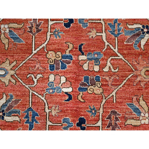 9'x12' Jasper Red, Soft And Shiny Wool, Hand Knotted All Over Heriz Design, Densely Woven, Aryana Oriental Rug FWR519468