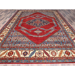 10'x14'4" Fire Brick Red, Hand Knotted, Natural Dyes, 100% Wool, Afghan Heriz With Open Field Bakshaish Design And Distinct Abrash, Densely Woven, Oriental Rug FWR519498
