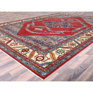 10'x14'4" Fire Brick Red, Hand Knotted, Natural Dyes, 100% Wool, Afghan Heriz With Open Field Bakshaish Design And Distinct Abrash, Densely Woven, Oriental Rug FWR519498