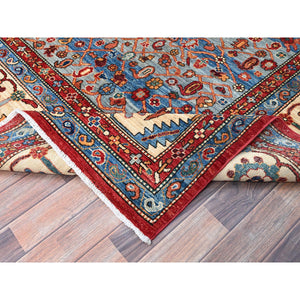 10'x14'4" Fire Brick Red, Hand Knotted, Natural Dyes, 100% Wool, Afghan Heriz With Open Field Bakshaish Design And Distinct Abrash, Densely Woven, Oriental Rug FWR519498