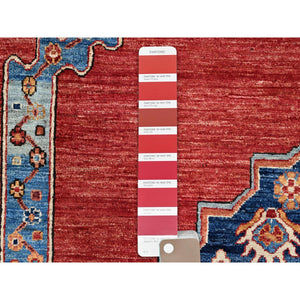 10'x14'4" Fire Brick Red, Hand Knotted, Natural Dyes, 100% Wool, Afghan Heriz With Open Field Bakshaish Design And Distinct Abrash, Densely Woven, Oriental Rug FWR519498