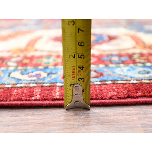 10'x14'4" Fire Brick Red, Hand Knotted, Natural Dyes, 100% Wool, Afghan Heriz With Open Field Bakshaish Design And Distinct Abrash, Densely Woven, Oriental Rug FWR519498