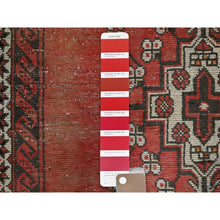 Load image into Gallery viewer, 3&#39;9&quot;x6&#39;2&quot; Blush Red, Vintage Persian Baluch with Geometric Pattern, Shaved Low, Zero Pile, Evenly Worn, Sides and Ends Professionally Secured, Clean, Hand Knotted, 100% Wool, Oriental Rug 65 FWR5190