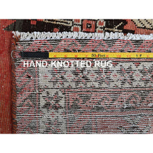Load image into Gallery viewer, 3&#39;9&quot;x6&#39;2&quot; Blush Red, Vintage Persian Baluch With Geometric Pattern, Shaved Low, Zero Pile, Evenly Worn, Sides And Ends Professionally Secured, Clean, Hand Knotted, 100% Wool, Oriental Rug FWR5190