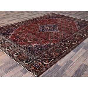 6'9"x10'1" Ivory, Cropped Thin Distressed Look Worn Wool, Hand Knotted Old Persian Kerman, Oriental Rug FWR491646